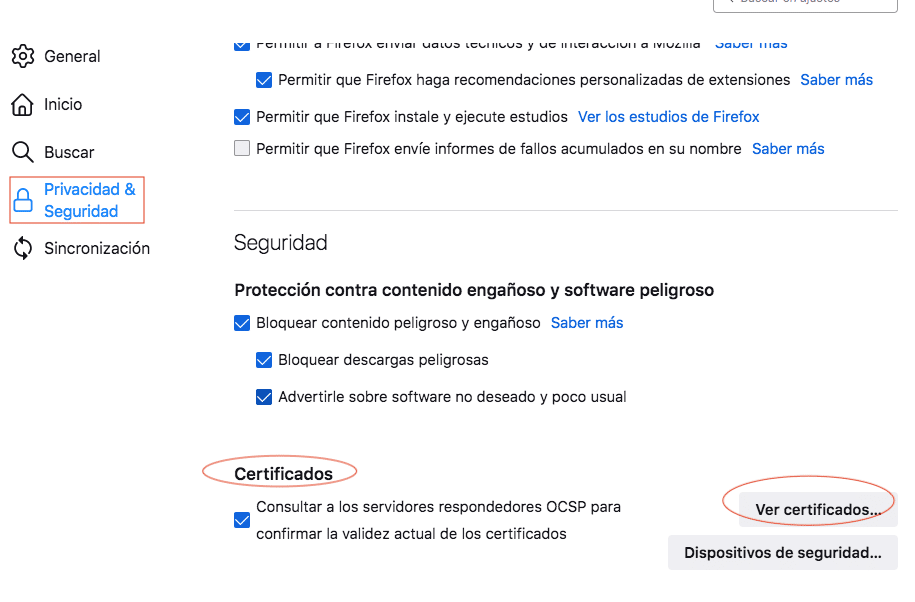 configuracion firefox certificado